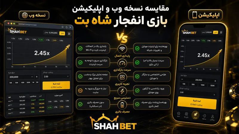 مقایسه نسخه وب و اپلیکیشن بازی انفجار شاه بت